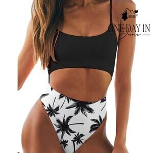 Meyeeka Lace Up Back Cut Out One Piece Swimsuit Size XL